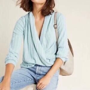 ANTHROPOLOGIE Maeve Rafela Hacci Surplice Top Mint XS